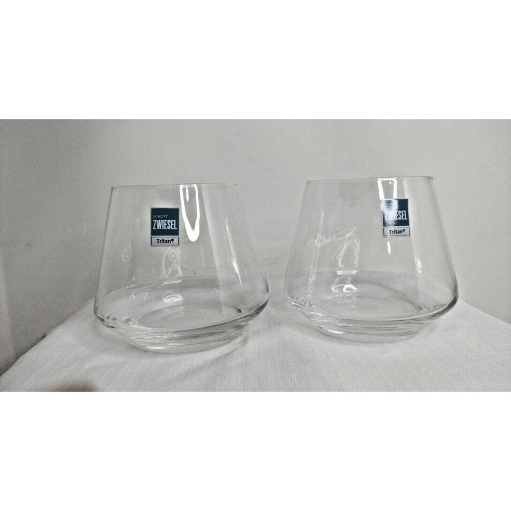 2 Schott Zwiesel Tritan Steemless  Whisky Crystal Glasses S/M Etched 4"X4" New